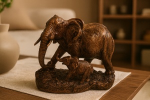 statuetă cu elefant și puiul său, simbol al protecției și norocului