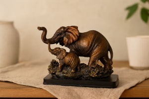 Figurină elegantă elefant și puiul său, simbol al protecției și familiei