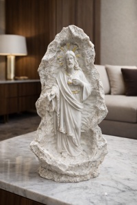 Statuetă decorativă creștină Iisus Hristos în grotă, simbol al credinței și protecției divine