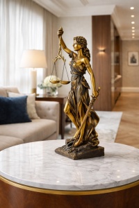 Statuetă Doamna Justiție în picioare, cu sabie și balanță
