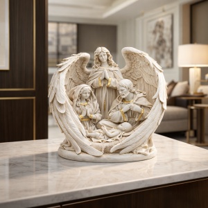 Statueta religioasa scena Nasterea Domnului cu Fecioara Maria, Iosif si inger protector