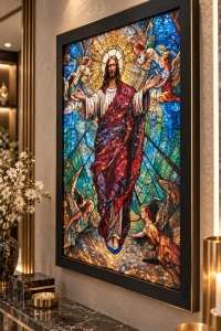 Tablou cu Iisus Hristos cu Pietricele 70x50cm - Black - Img 3