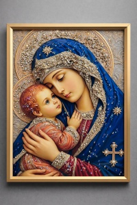 Tablou Maica Domnului cu Pruncul Iisus Hristos cu Pietricele 60x40cm