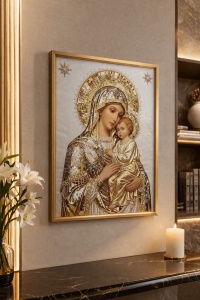 Tablou Maica Domnului cu Pruncul Iisus Hristos cu Pietricele 60x40cm