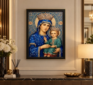 Tablou Maica Domnului cu Pruncul Iisus Hristos cu Pietricele 40x30cm - Black - Img 2