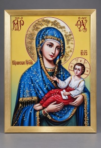 Tablou Maica Domnului cu Pruncul Iisus Hristos cu Pietricele 40x30cm - Gold