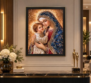 Tablou Maica Domnului cu Pruncul Iisus Hristos cu Pietricele 40x30cm - Black - Img 2