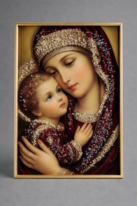Tablou Maica Domnului cu Pruncul Iisus Hristos cu Pietricele 60x40cm