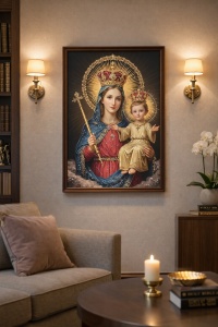 Tablou Maica Domnului cu Pruncul Iisus Hristos cu Pietricele 60x40cm