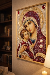 Tablou Maica Domnului cu Pruncul Iisus Hristos cu Pietricele 60x40cm