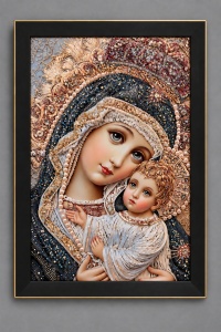 Tablou Maica Domnului cu Pruncul Iisus Hristos cu Pietricele 60x40cm - Black