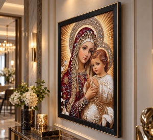Tablou Maica Domnului cu Pruncul Iisus Hristos cu Pietricele 60x40cm - Black - Img 3