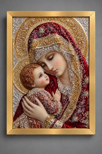 Tablou Maica Domnului cu Pruncul Iisus Hristos cu Pietricele 60x40cm - Gold