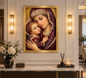 Tablou Maica Domnului cu Pruncul Iisus Hristos cu Pietricele 60x40cm - Gold - Img 2
