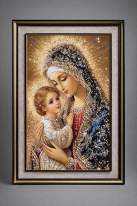 Tablou Maica Domnului cu Pruncul Iisus Hristos cu Pietricele si Sclipici 62x42cm - Black
