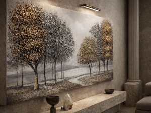 Tablou Reliefat 3D Pictat cu Peisaj Forestier