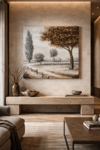 Tablou Reliefat 3D Pictat cu Peisaj Forestier
