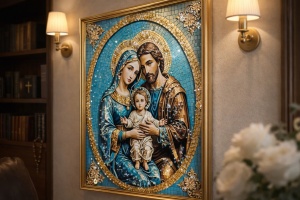 Tablou Sfanta Familie cu Pietricele 64x44cm