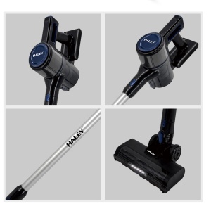 Aspirator Vertical fără Fir 2 în 1 HALEY®, 300W, 22.2V, Autonomie 35 Min, Perie LED, Filtru Lavabil, Recipient 1L, Negru/Argintiu