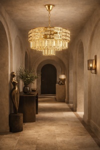 Candelabru de lux cu cristale, design elegant pentru interior contemporan