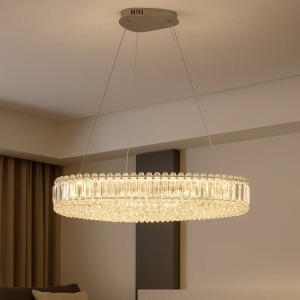 Candelabru oval modern cu cristale elegante, lumină LED strălucitoare și suspensie reglabilă pentru living sau dining