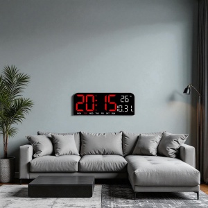 Ceas deșteptător digital modern cu afișaj rosu, dată, temperatură și calendar săptămâna