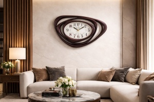 Ceas de perete modern design abstract cu cadru maro decorativ
