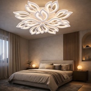 Lustră LED modernă în formă de floare cu elemente geometrice luminoase