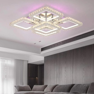 Lustră LED modernă cu rame pătrate cristaline și lumină RGB, ideală pentru un living elegant și contemporan