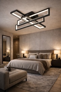 Lustra LED moderna geometrica neagra cu rame dreptunghiulare design elegant pentru living