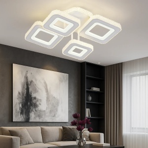 Lustră LED modernă cu mai multe rame pătrate suprapuse, cu lumină caldă difuză și design geometric elegant