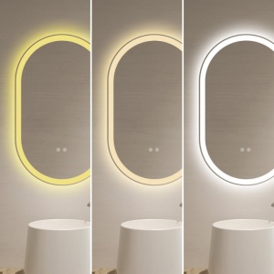 oglindă LED ovală cu funcție de dezaburire și trei tipuri de lumină – rece, caldă și neutră, design modern pentru baie