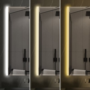 oglindă de baie modernă cu LED vertical pe laterale, design minimalist, cu funcție touch și lumină rece,calda , neutra cu dezaburire