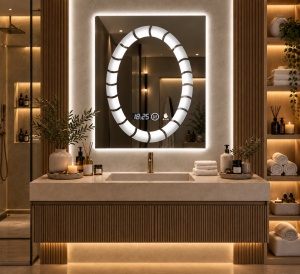 Oglinda moderna pentru baie cu LED, functii smart si senzor de miscare