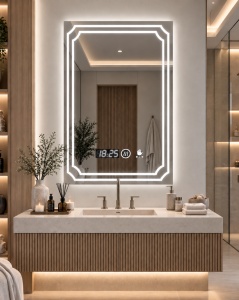 Oglinda moderna pentru baie cu LED, functii smart si senzor de miscare