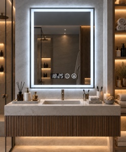 Oglinda moderna de baie cu iluminare LED si buton tactil