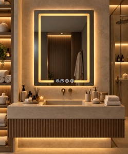 Oglinda LED Touch DECORIALE cu Dezaburire , Ceas si Termometru 80x60cm - "Esmorin"
