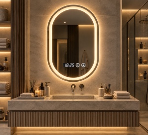 Oglinda LED Touch DECORIALE cu Dezaburire , Ceas si Termometru 80x60cm - "Cordan"