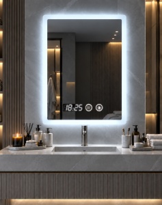 Oglinda baie dreptunghiulara cu LED, display digital si functie touch