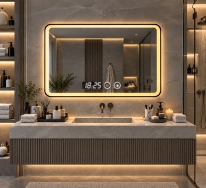 Oglinda LED Touch DECORIALE cu Dezaburire , Ceas si Termometru 80x60cm - "Mervan"