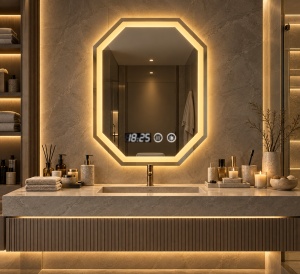 Oglinda LED Touch DECORIALE cu Dezaburire , Ceas si Termometru 80x60cm - " Rolent"