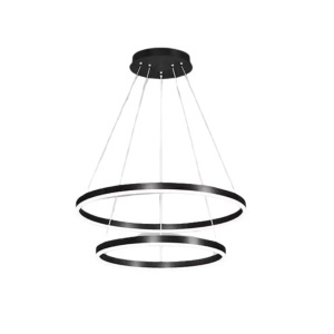 Lustră LED suspendată modernă cu două inele luminoase negre, design minimalist pentru living sau dining
