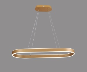 Lustră LED suspendată ovală, design modern aurit cu lumină integrată