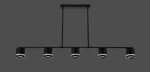 Lustră lineară modernă cu cinci spoturi LED cilindrice, design minimalist în finisaj negru