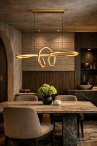 Pendul LED Elegant cu Lumină Reglabilă cu Telecomandă și Finisaj Auriu - "Pyrelon"