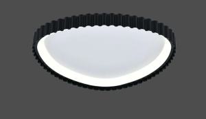 Plafonieră LED rotundă cu ramă neagră ondulată și lumină difuză, design modern și elegant