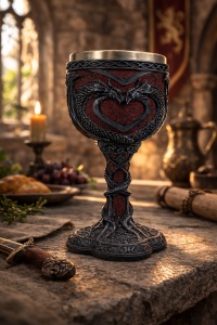 Pocal decorativ cu dragoni cupa fantasy stil medieval