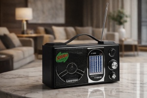 Radio portabil LEOTEC cu antenă telescopică, 11 benzi FM AM SW, design clasic, boxă puternică 200W PMPO
