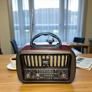Radio decorativ vintage cu design autentic retro, perfect pentru pasionații de obiecte clasice