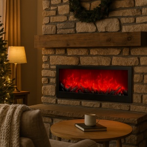 Șemineu decorativ orizontal minimalist cu efect de foc